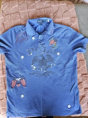 Polo by Ralph Lauren Blue Embroidered Flag & Eagle Polo